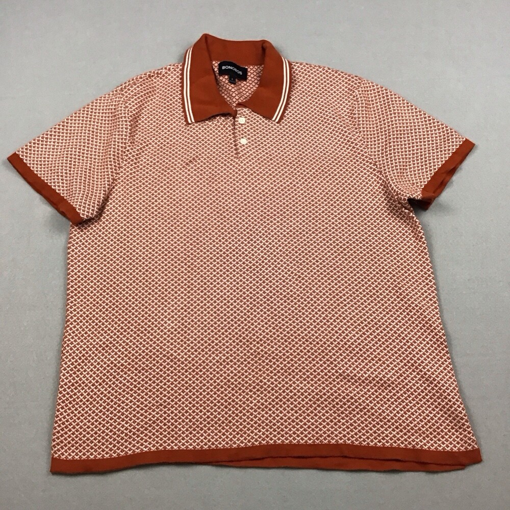 Bonobos Polo Shirt Men Large Orange Gemetric Knit Pullover Short Sleeve Pullover